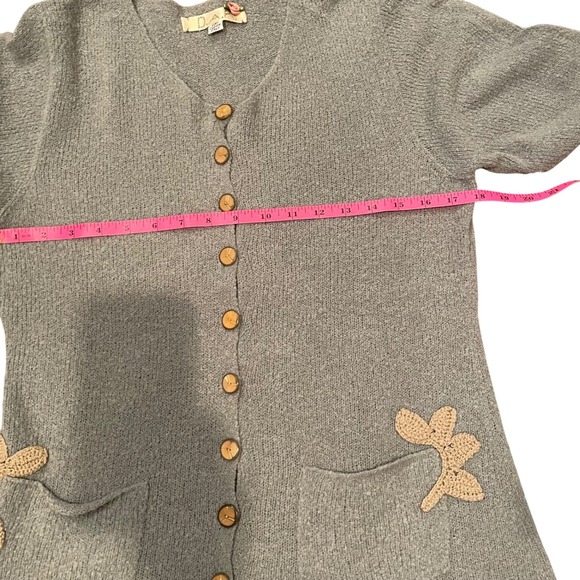 D.A.R. Blue Knit Button Up Cardigan with Embroidered Flower Pockets Lightweight - Picture 5 of 6